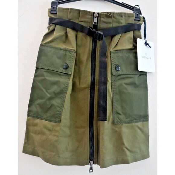Moncler Women's Sz 38 / US XS Military Green Belted 2-Way Zip Cargo Skirt $550 - Picture 1 of 6
